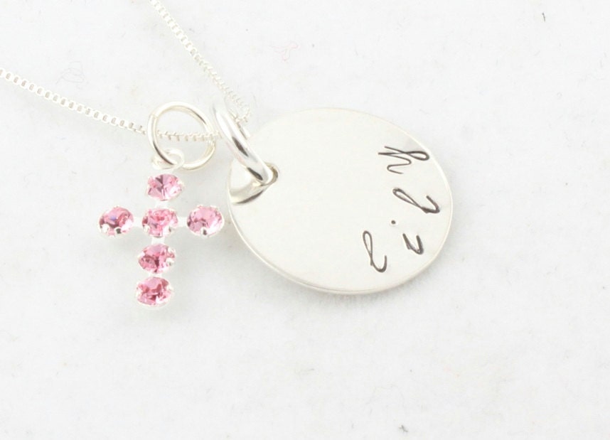First Communion Pink Cross Sterling Silver Necklace - TheSilverDiva First Communion Pink Cross Sterling Silver Necklace - TheSilverDiva