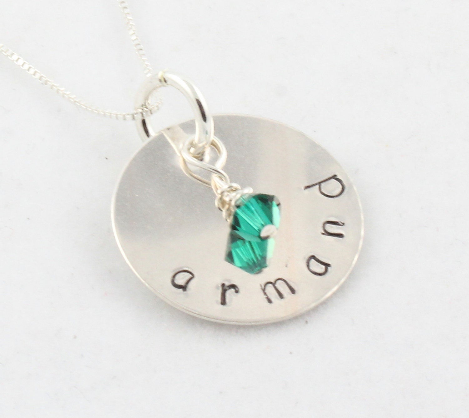 Circle Disc Sterling Silver Necklace Swarovski Crystal Birthstone Charm