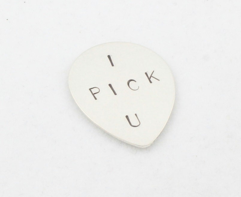 Guitar Pick Sterling Silver Hand Stamped Custom Personalized