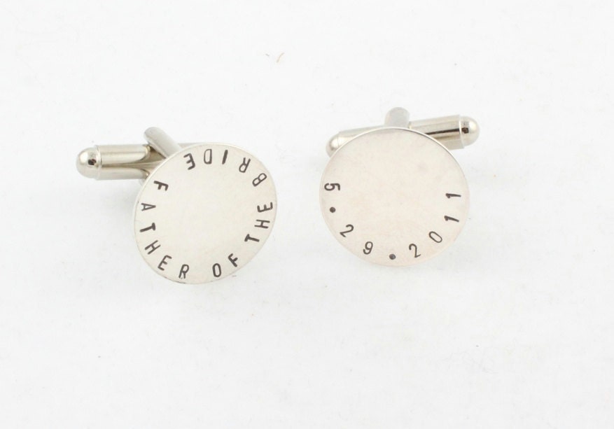 Father of the Bride Cufflinks Cuff Links Sterling Silver Personalized Men Custom Hand Stamped