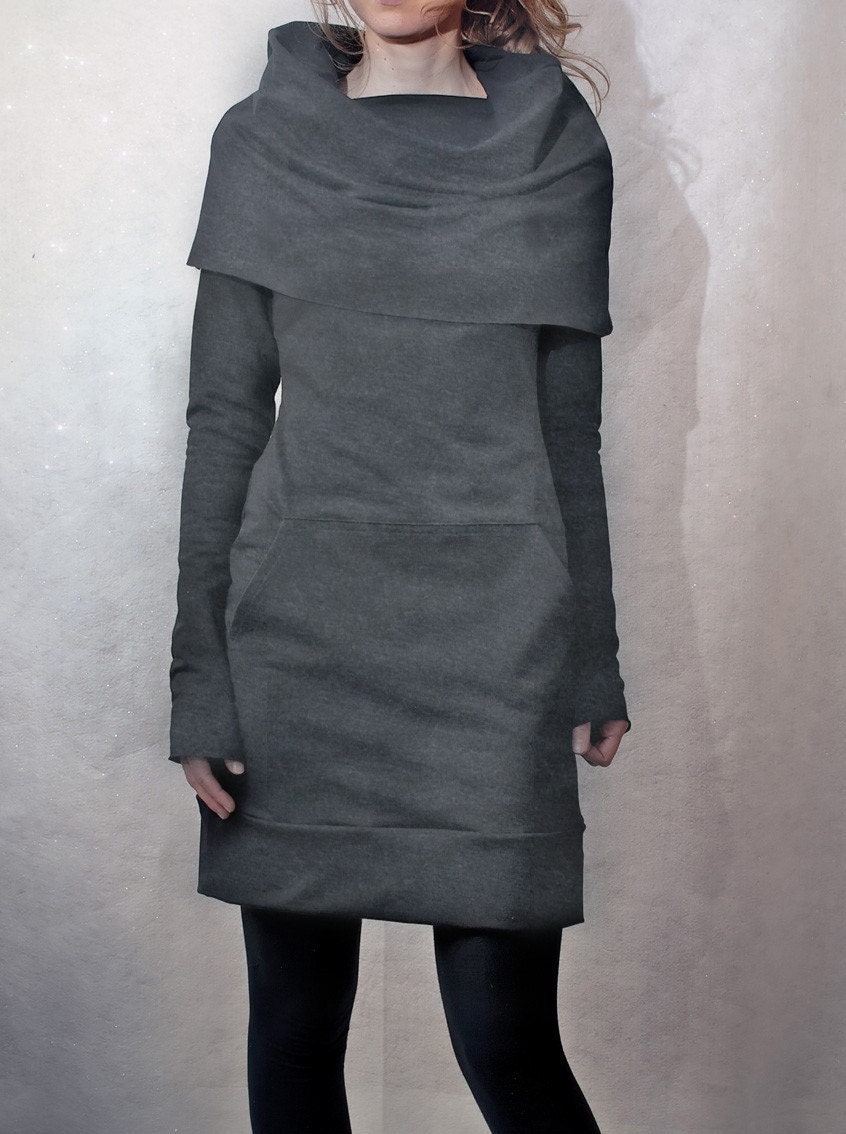 Grey Cowl Neck Pocket Tunic