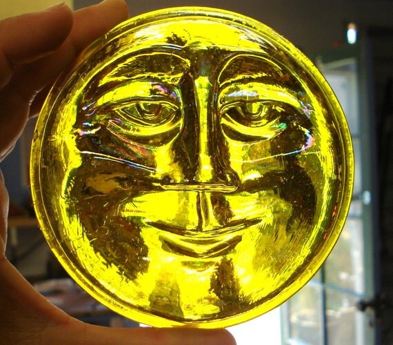 LARGE Glass Sun Face YELLOW 4 1/2 inch by TheOwieHut on Etsy