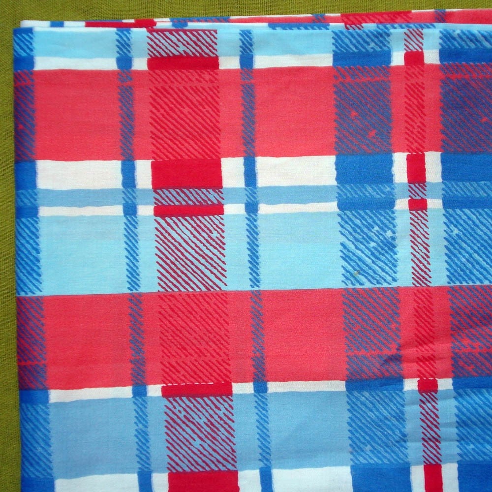 Overscale PLAID Cotton Yardage - Red - Blue - Thibaut Screen Print