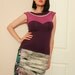 Pink Purple Top, Designer Jersey Knit Top, Sweetheart Neckline, Boat Neck, Cap Sleeve, Fitted Body, Color Block, Vintage Metallic Braid