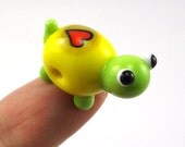 Little Yellow Heart Turtle Lampworked Glass Figurine Bead