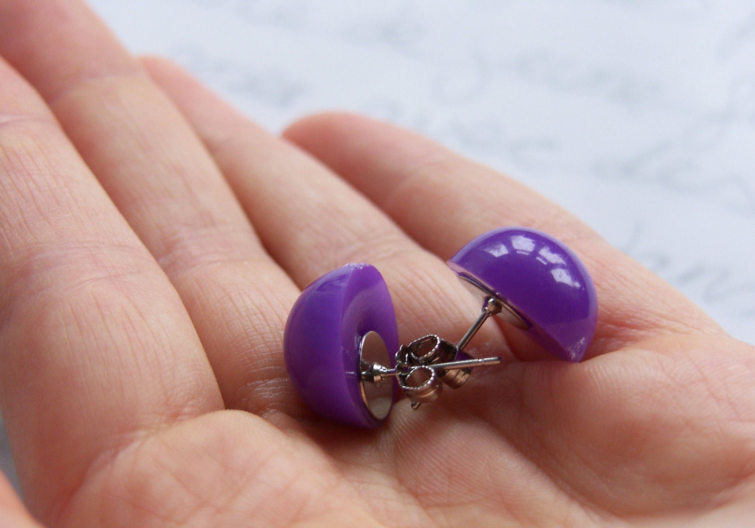 Purple Post Earrings - Round Vintage Studs