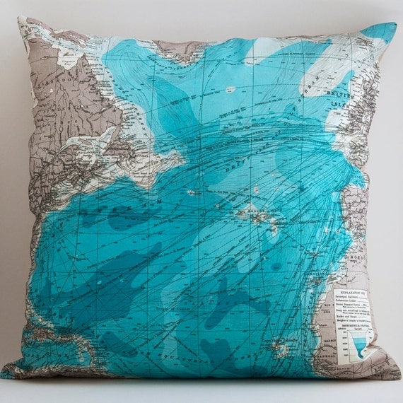 TRANSALANTIC Vintage Map Pillow, Made to Order 18 x 18 Cover