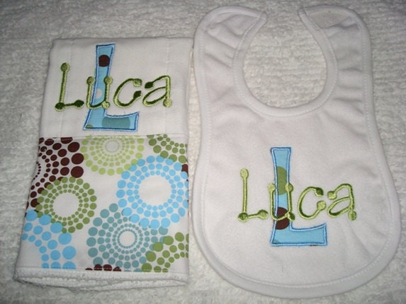 Luca Personalized Bib and Burp Set - Name and/or up to 3 Initials