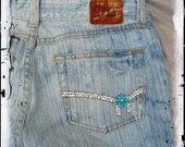 Size-28 US-4/5 Handmade Custom BKE Buckle shredded,bleached swarovski crystal  jeans