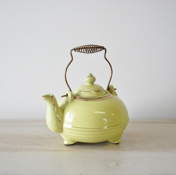 vintage royal sealy green teapot with antique brass by MyraMelinda