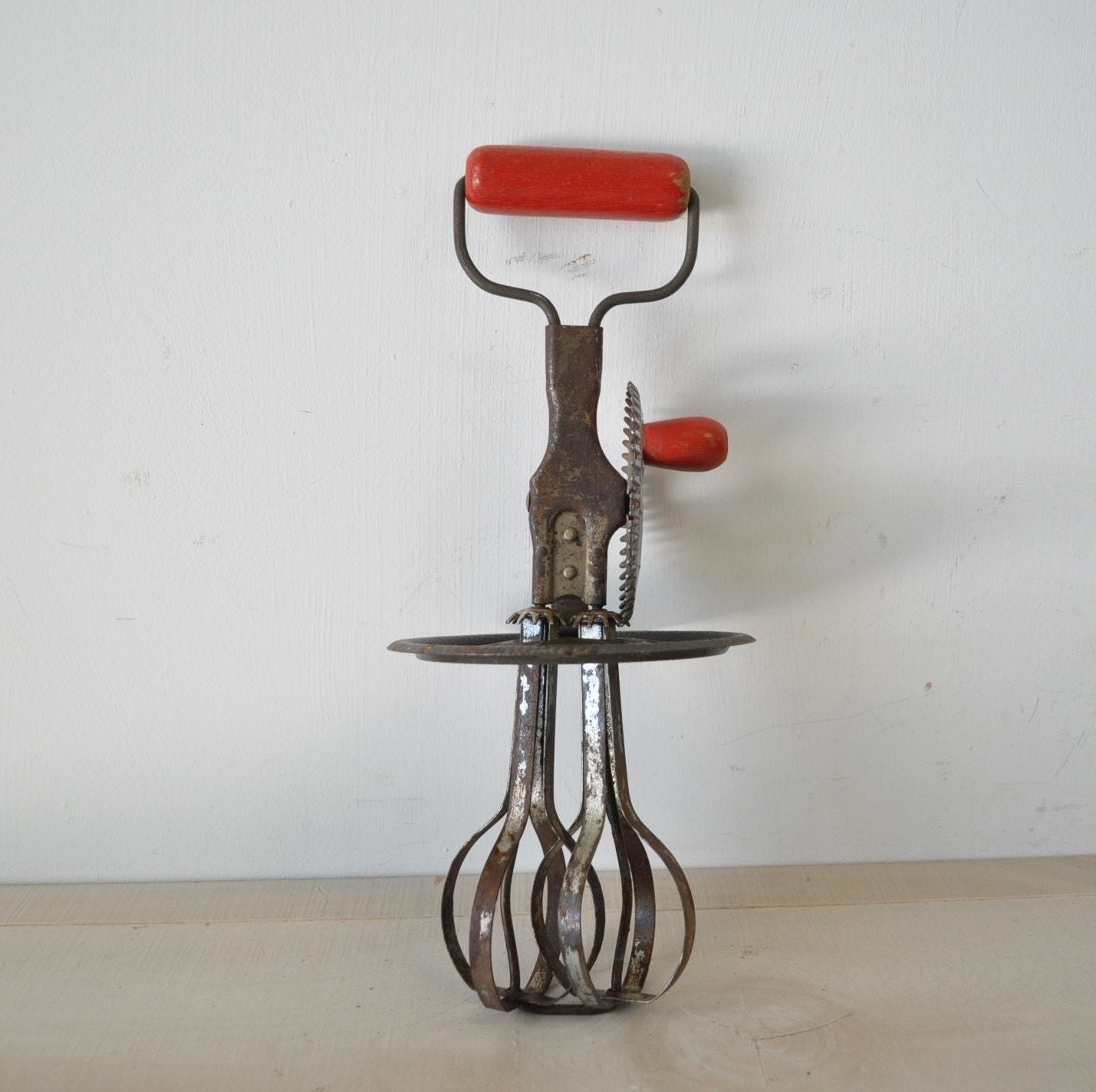 farmhouse kitchy red vintage hand mixer antique by MyraMelinda