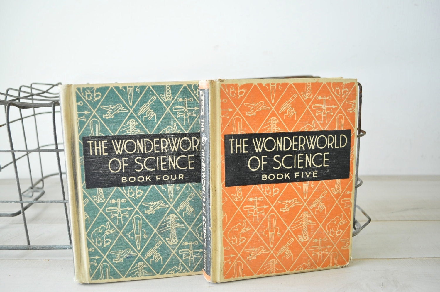 1940s vintage pair of childrens Science Books--The Wonderworld of Science...