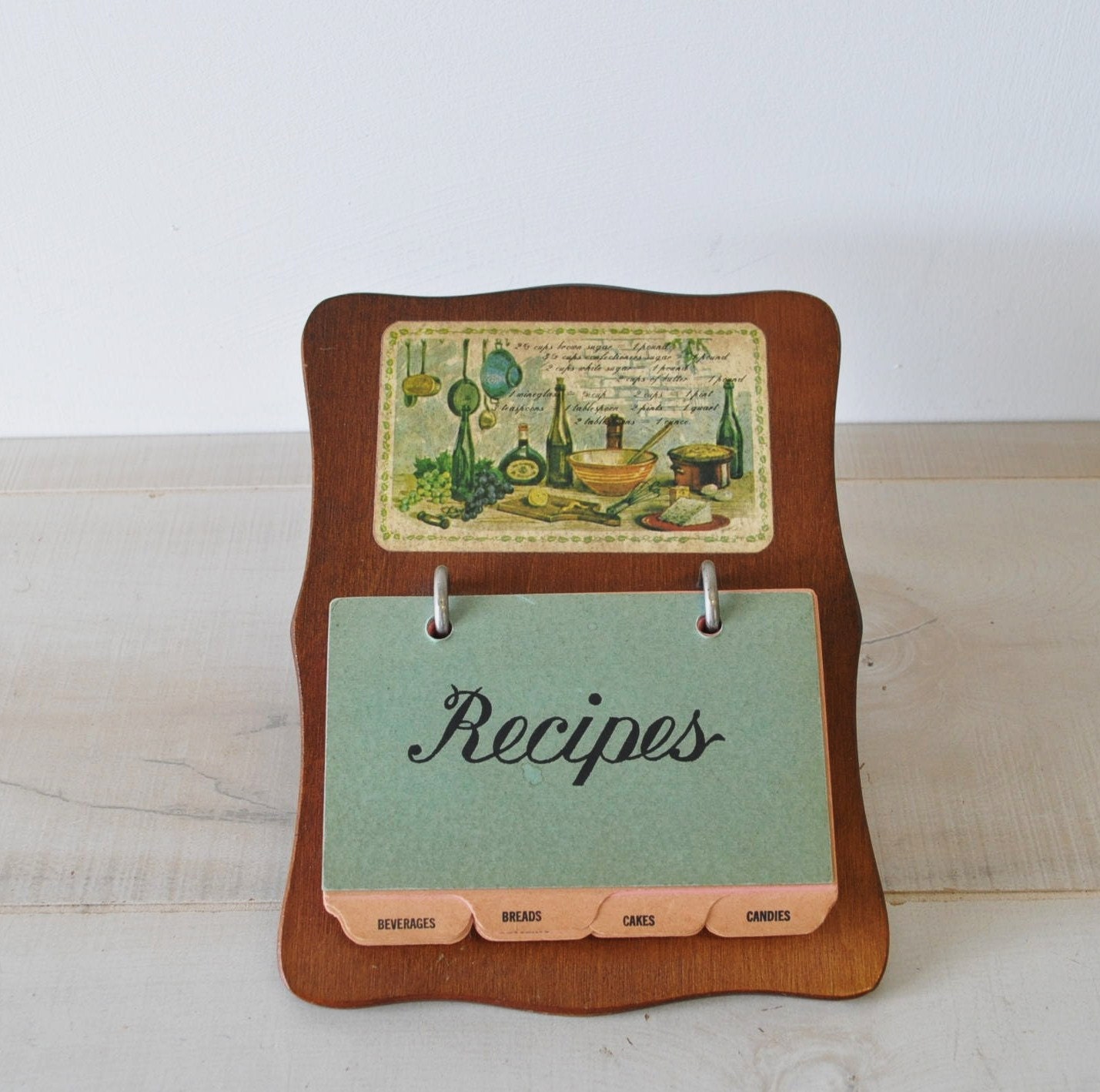 1950s vintage wooden recipe binder holder with by MyraMelinda