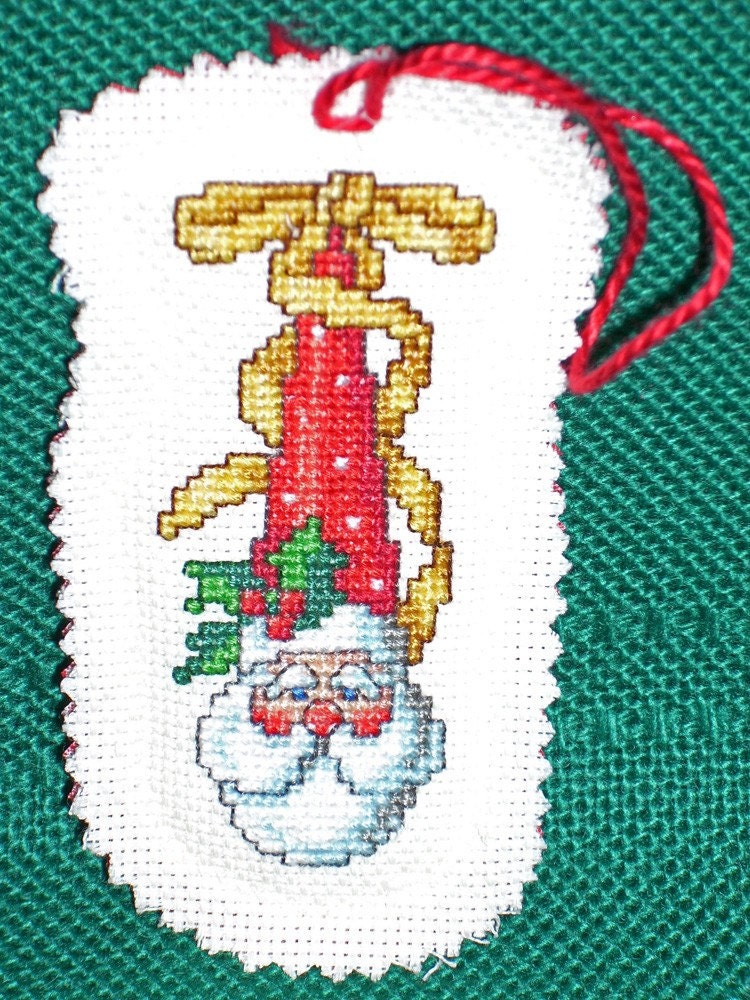 CROSS STITCH-Christmas Ornament-Santa with Cone Hat