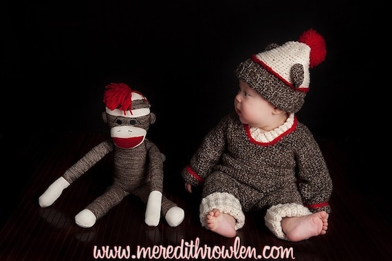 Brown Marl Wool Sock Monkey Suit Size 18-24 months