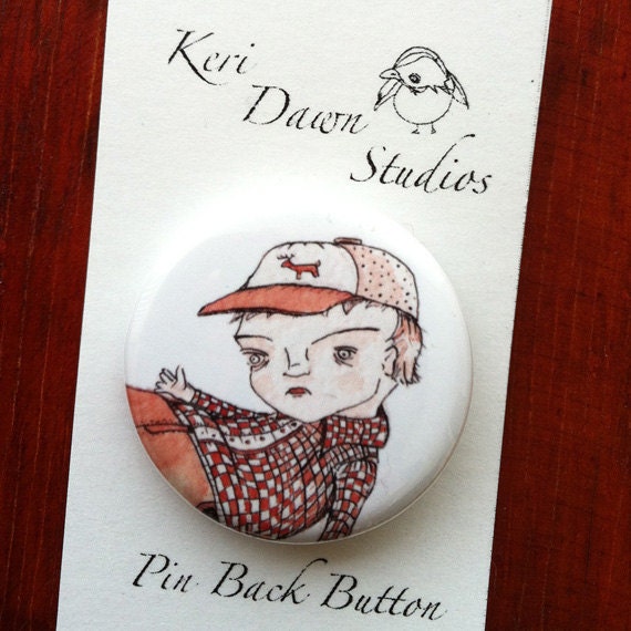 Cute Boy With Checkered Shirt Pin Back Button