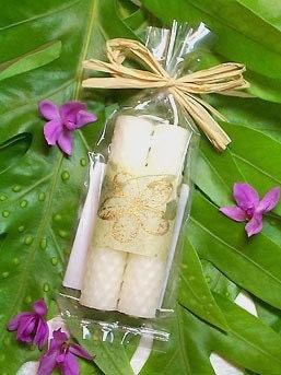Plumeria Candles Hawaiian Wedding Favors White Beeswax Candles Gold Frangipani Design Hawaii Party Favors Candle Pair Handmade in Hawaii