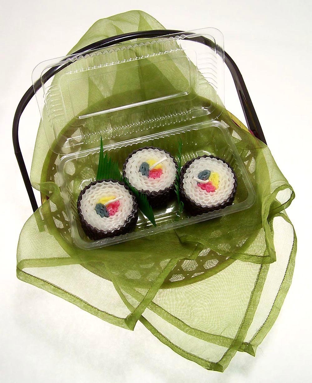 Pretty Sushi Candle Gift Candles Sushi Gift Set 3 Piece Japanese Fake Food Faux Edibles Japanese Cuisine Pure Beeswax Candles Hand Rolled