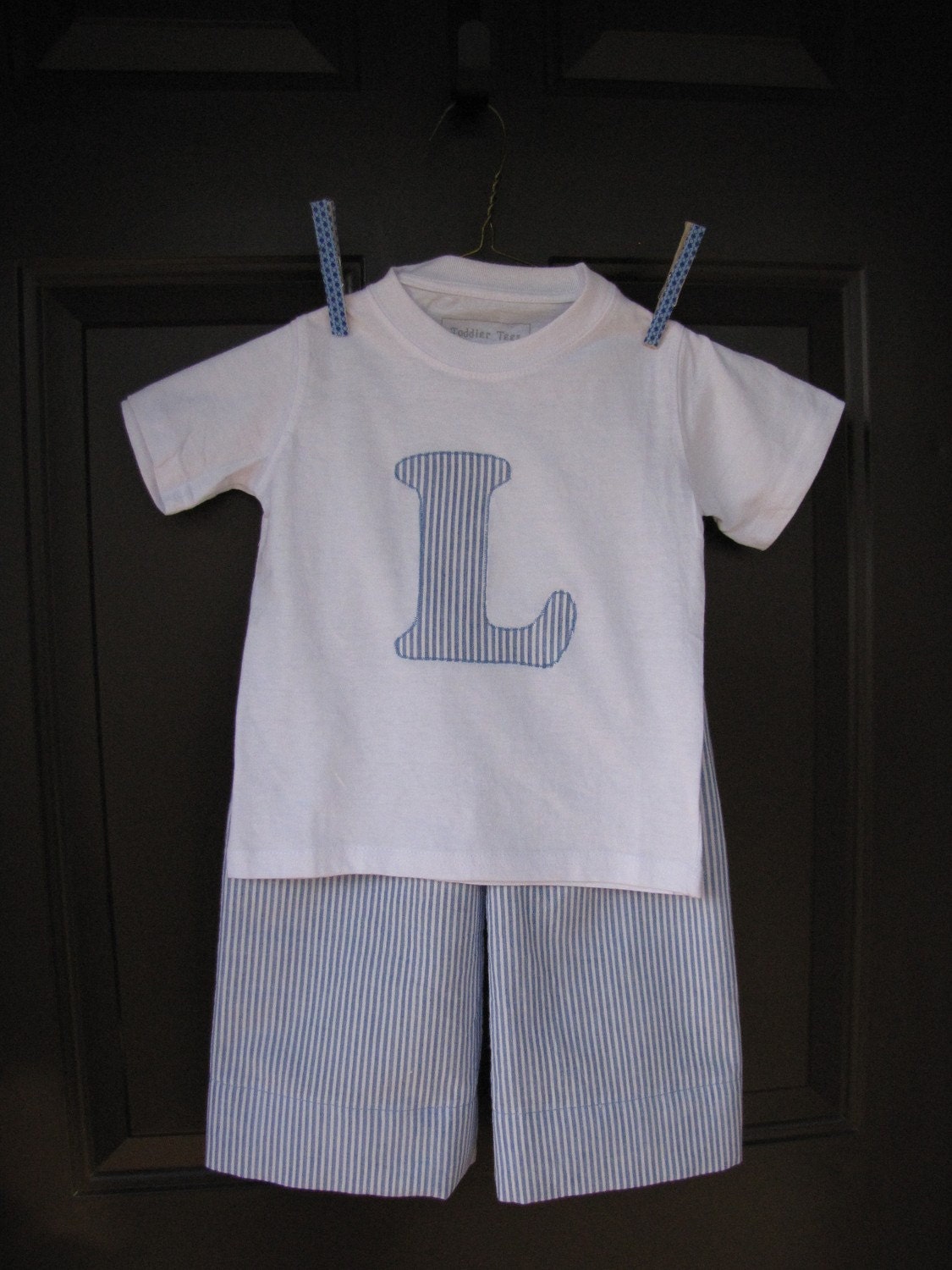Seersucker Boy Pants and Tee 6M- size5 - Pictured in BLUE