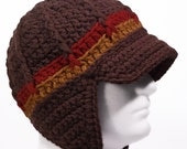 Newsboy Style Beanie Hat with Earflaps and Visor Brim - RETRO SUNRISE