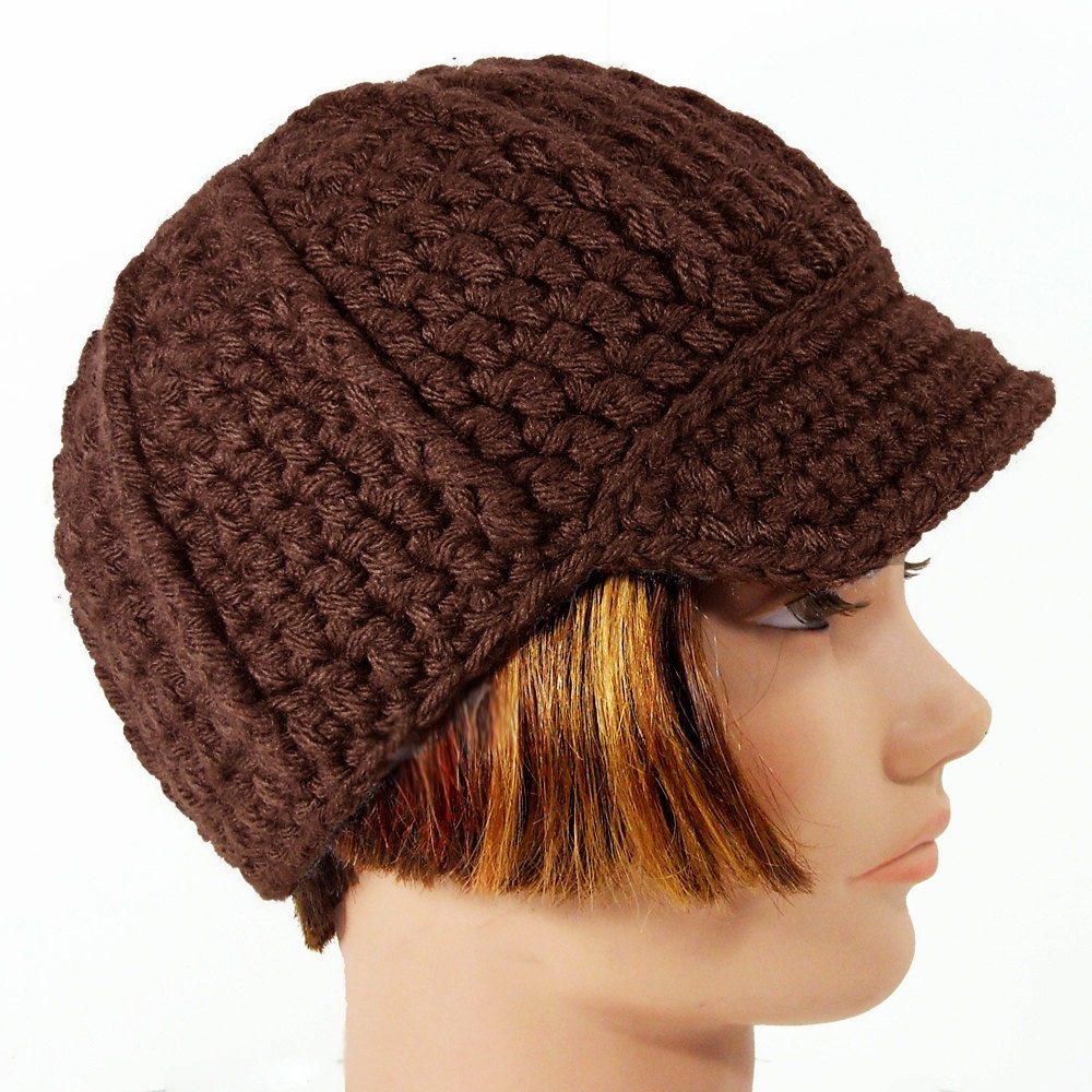 Newsboy Hat with Visor, Men's or Women's Beanie, Brown