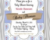 Baby Shower Invitation - Blue Red Brown Paisley Pattern - Baby Boy or Baby Girl - Birthday - Bridal - Any Occasion - PRINTABLE