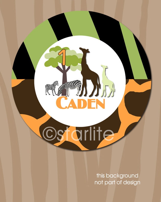 Wild Safari Green Orange Brown Black - Animal Print - birthday party Cupcake Toppers or Favor Tags - Printable Design