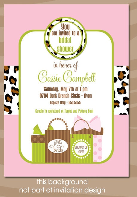 Buy announcement wording gifts - Gifts Galore Bridal Shower Invitation - Leopard, Animal Print - Pink Green and Brown - PRINTABLE bridal shower Invitation Design
