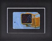 Art Oil Painting NYC Walk Don't Walk Street Sign on Recycled Subway Card Framed