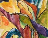 Art Watercolor Painting Tropical Banana Leaves Foliage Landscape Jamaica