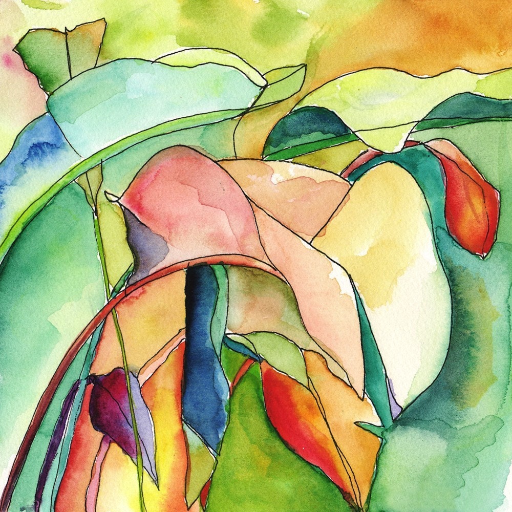 Art PAINTING, Watercolor of Tropical Banana Leaves