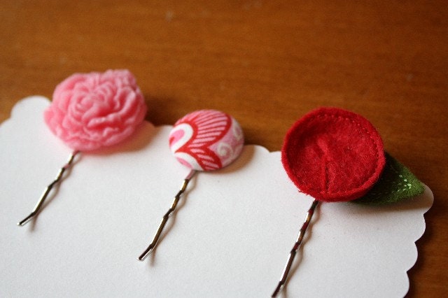 Pink and Red Bobbi Pin Trio