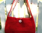 Cherry Red Handbag with big Button hobo purse red crochet flower floral cream strap custom pockets over the shoulder tote diaper satchel