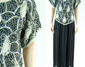sale vintage 80s silver sequin and pearl GLAM BLOUSE silm s/m