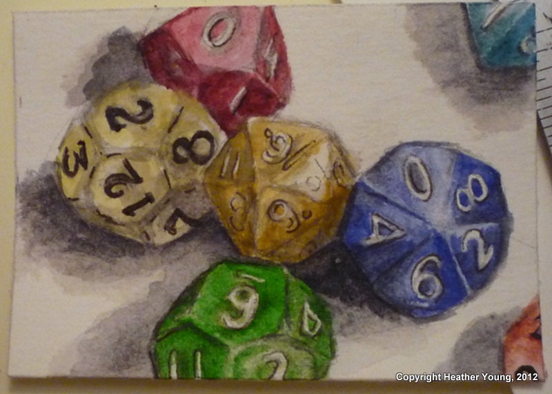 Roll the Dice original ACEO painting 2.5 by 3.5 inch