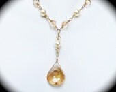 Champagne Crystal Jewelry Set, Necklace Earrings, Swarovski Crystal and Pearls, Gold Bridesmaids, Bridal, Wedding Jewelry
