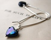 Midnight Earrings. Sapphire Blue Pearl Hearts
