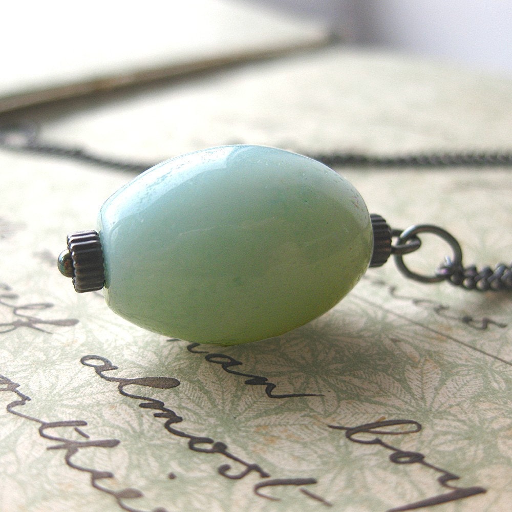 Pendant Necklace - Amazonite - Oxidized Silver - Precious