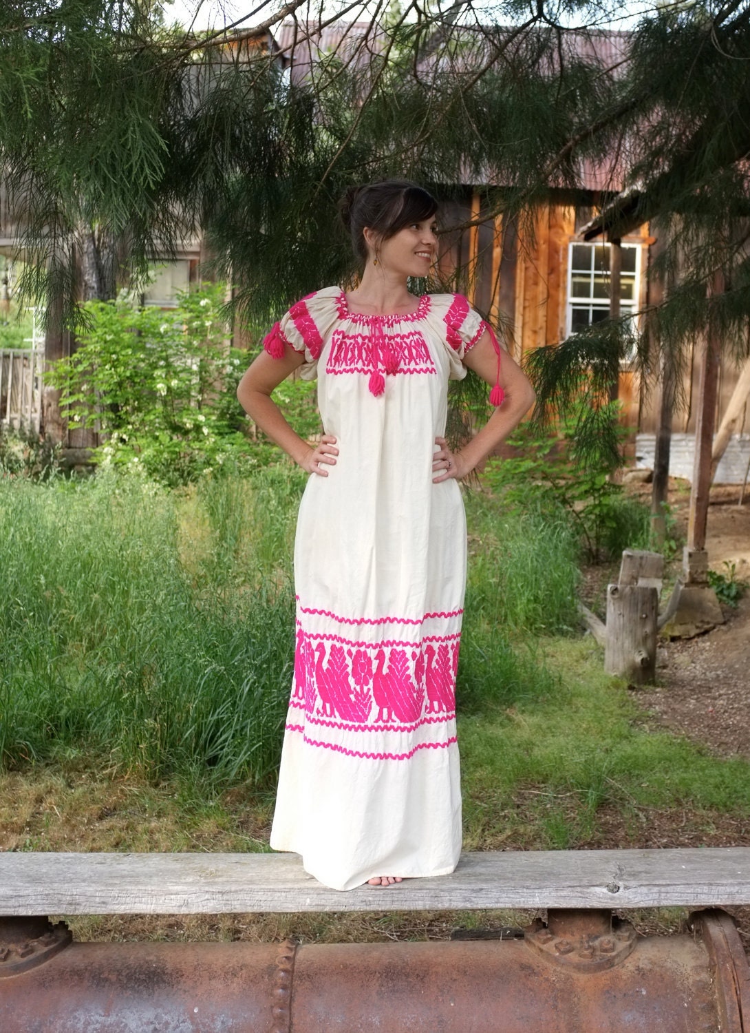 Embroidered Peasant Boho Dress