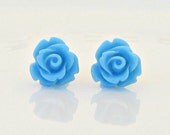 Blue Roses Earrings, Mini Roses, Something Blue