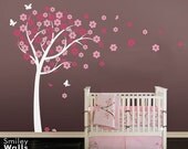 Blooming Cherry Tree with Butterflies Wall Decal - Kids Baby Nursery Vinyl Wall Decal Art  Room Decor