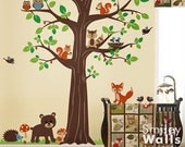 Woodland Forest Animal Friends Huge Tree Nursery Kids Baby Room Vinyl Wall Decal Art Set