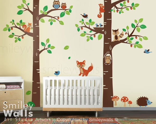 Wall Art Decal - Forest Animals wall decal Tree Tops Woodland Critters - Children Nursery Kids Playroom Vinyl Wall Decal Sticker