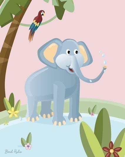 SET OF 4 PINK JUNGLE ANIMALS NURSERY WALL ART PRINT FOR GIRLS