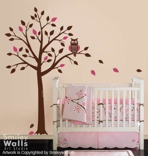 Tree and Cute Owl - Wall Decal for Nursery
