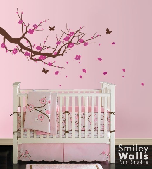Cherry Blossom Tree with Butterflies - Nursery Vinyl Wall Decal Sticker Nature Design for Nursery Room baby decor flower decal