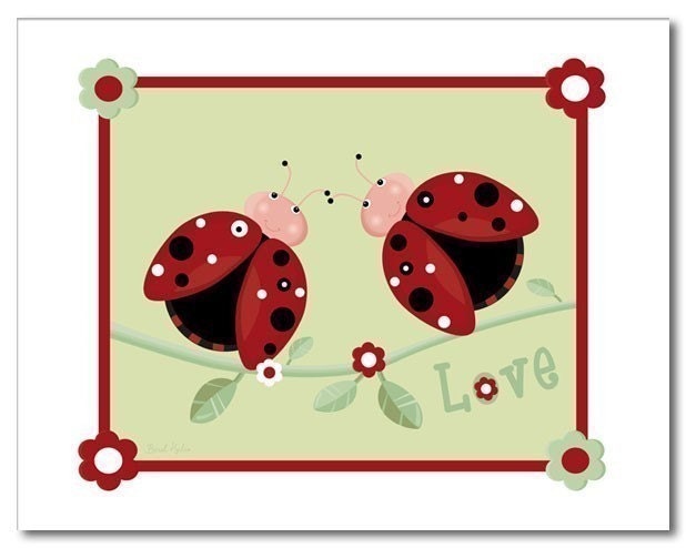 11x14 Nursery Wall Art Print for girls Ladybugs Flowers