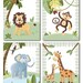 Jungle Animals / Set of 4 Art Prints for Nursery Kids Room