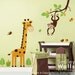Children Kids Wall Decal Wall Art Sticker tree decal - Jungle Monkey swinging from Branch and Cute Giraffe Wall Decal