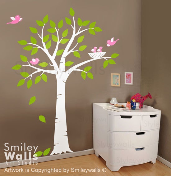 Tree with Bird Nest and Birds - Nursery Vinyl Wall Decal